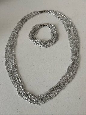 Vintage Celebrity Silver Tone Multi-Strand Necklace and Bracelet Set